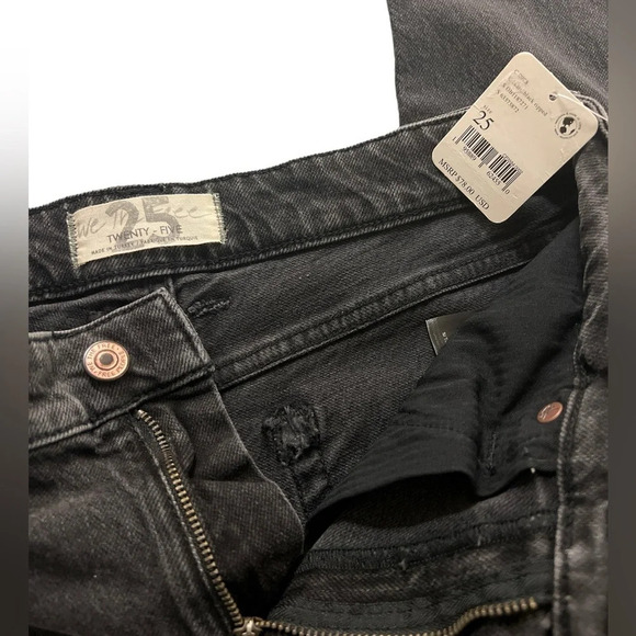 Free People Faded Black Distressed Ripped Jeans with Raw Hems NWT - Picture 3 of 10